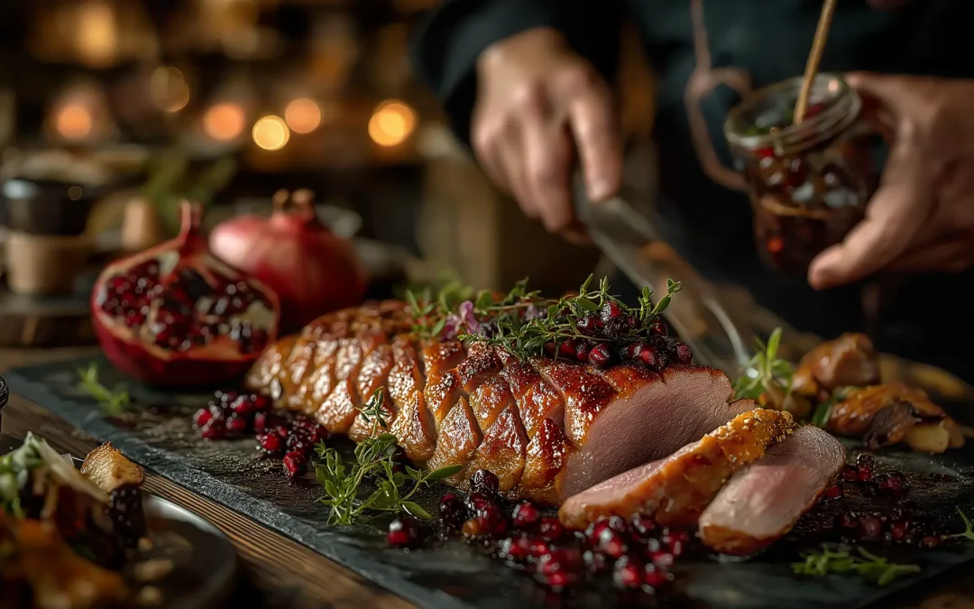 Entenbrust mit Granatapfelsoße und weihnachtlichem Feldsalat