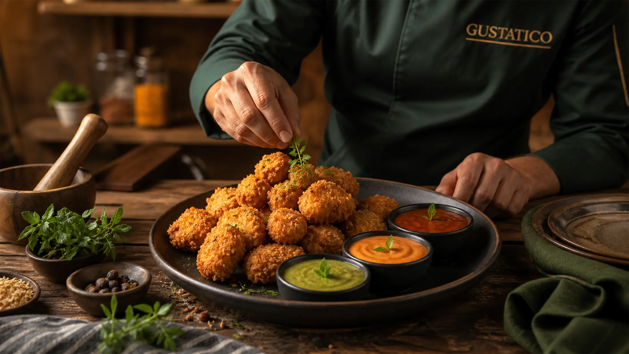 Chicken Bites in Rusk Panade mit dreierlei Dip