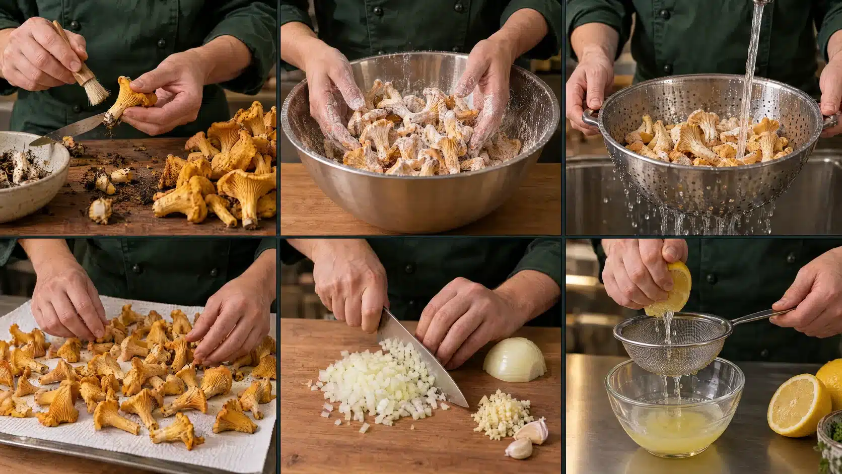 Schritt 4: Pfifferlinge putzen, mehlen, kurz spülen und trocknen