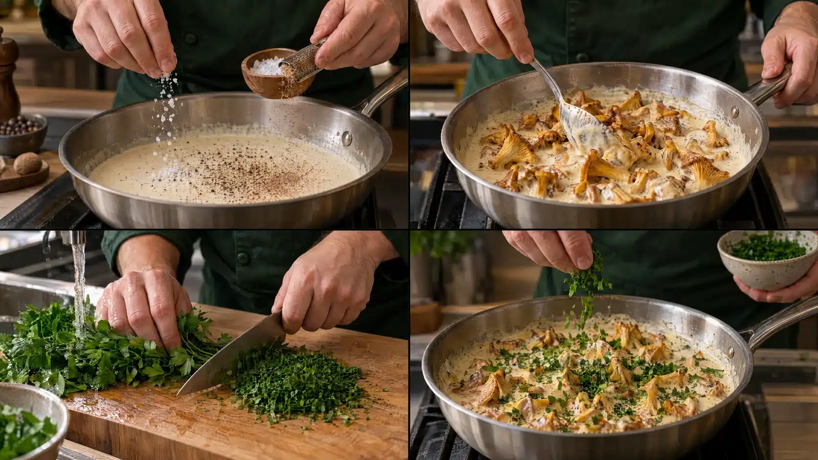 Schritt 7: die Sauce abschmecken und die Pfifferlinge unterheben