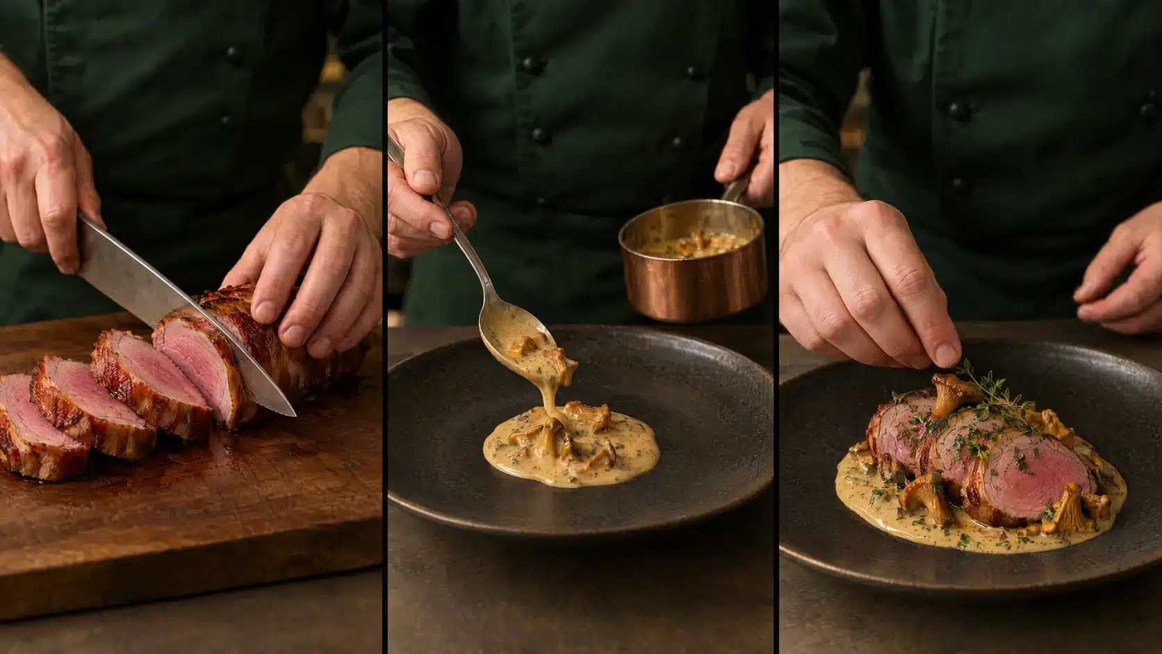 Schritt 8: das Filet tranchieren und auf der Sauce anrichten