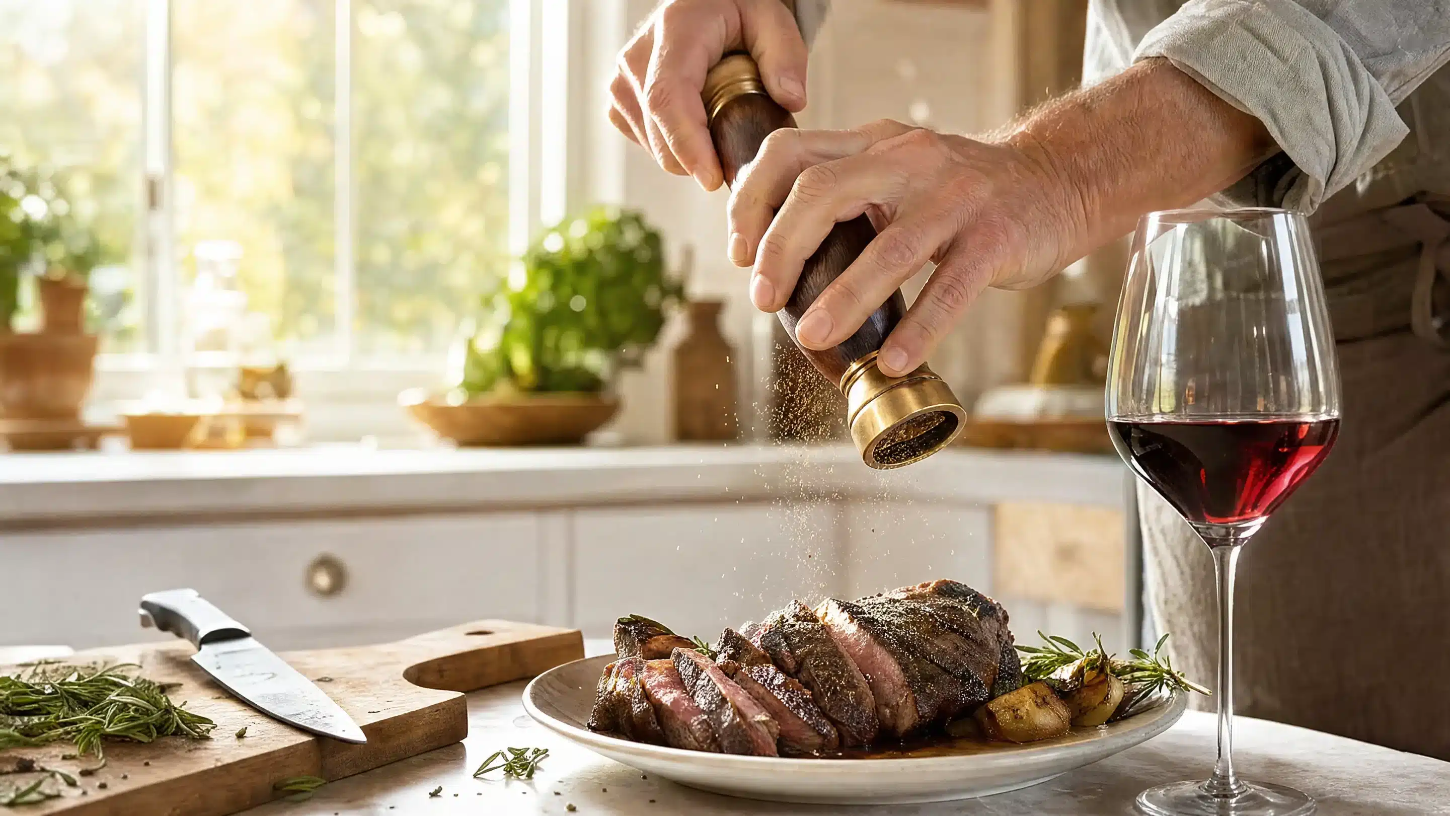 Pfeffermühle über frisch gegrilltem Steak